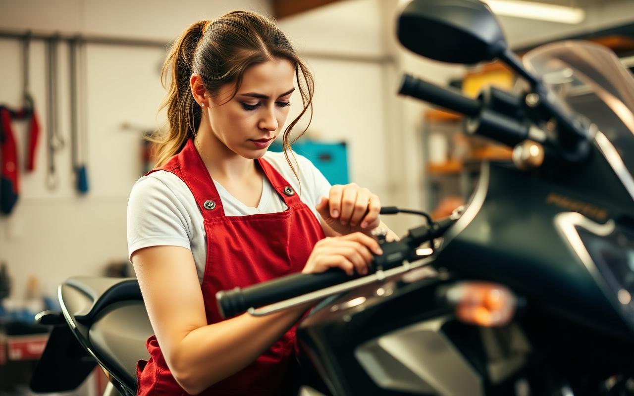 Sport bike mechanic at work — health coverage from Two Wheel Health