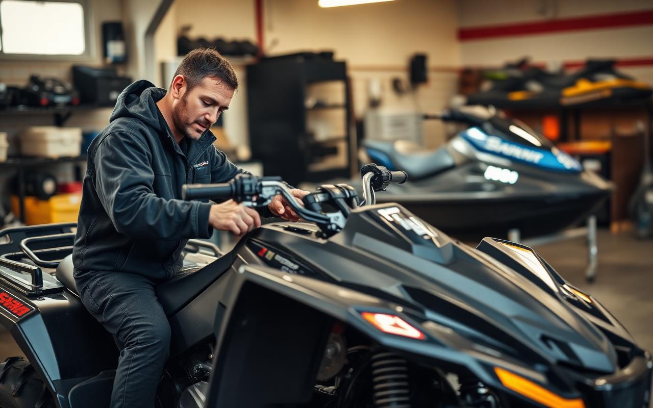 Powersports tech working on an ATV — disability coverage matters