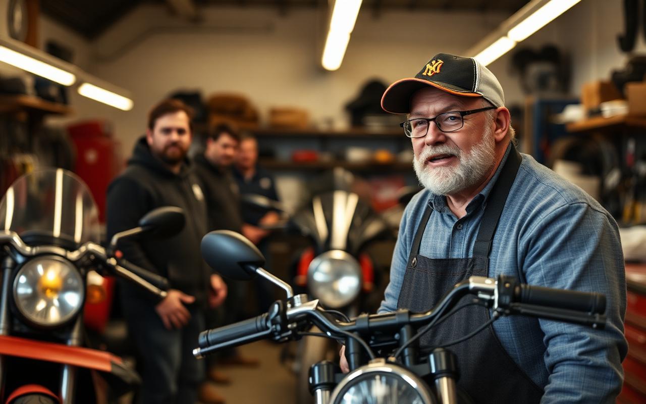 Small motorcycle shop owner with their team — group benefits retention
