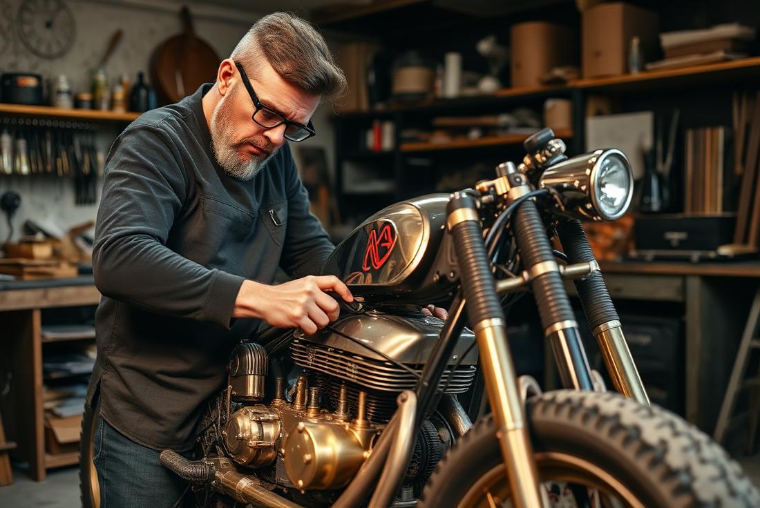 Custom motorcycle build specialist working on a vintage chopper